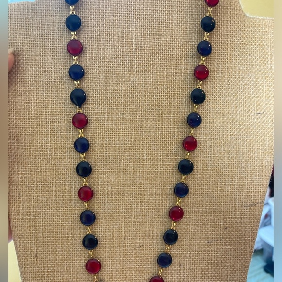 Blue &‎ Red Bezel Set Stones Vintage Necklace - Picture 6 of 7